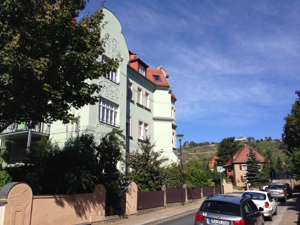 Blick zu den Weinbergen mit Spitzhaus